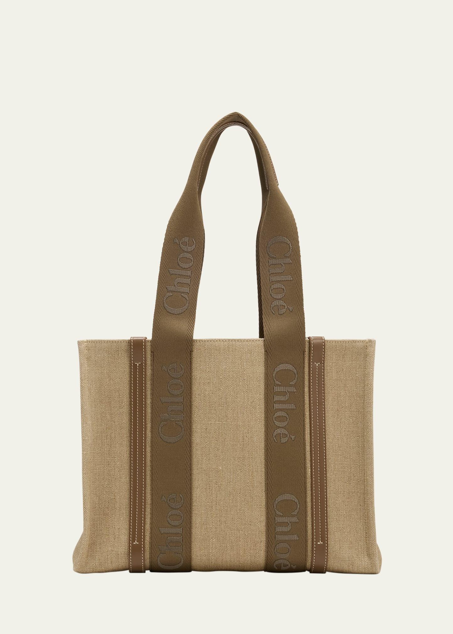 woody medium tote bag with logo webbing in canvas