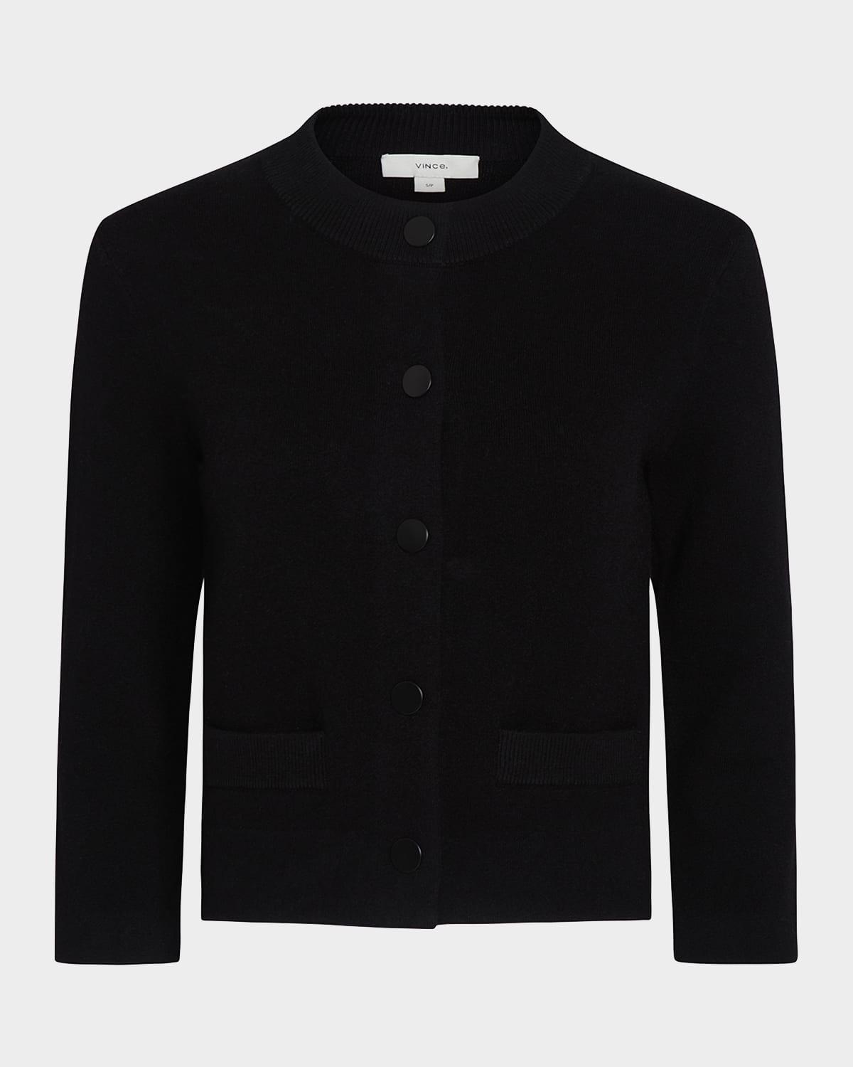 wool and cashmere shrunken snap cardigan