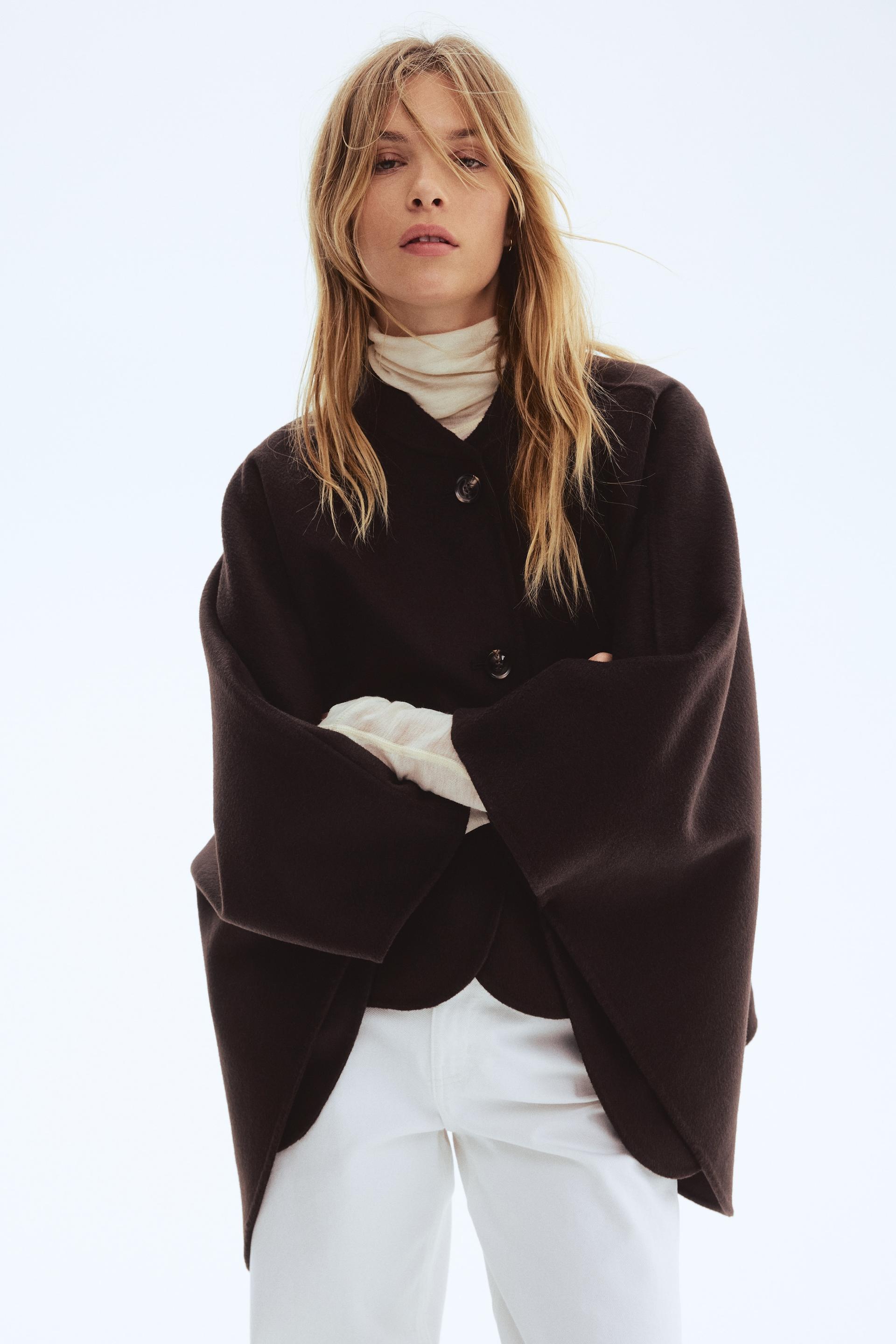 wool-blend cape jacket