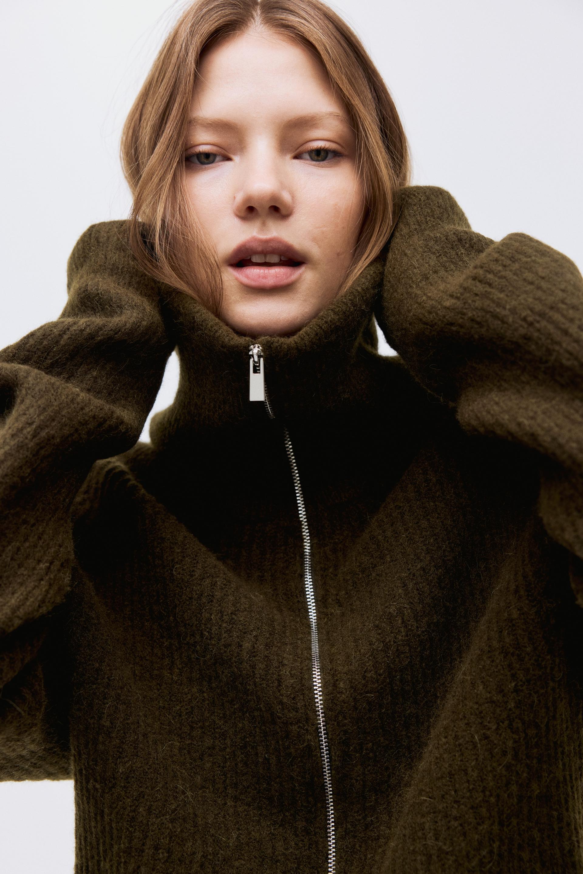 wool-blend cardigan with zipper