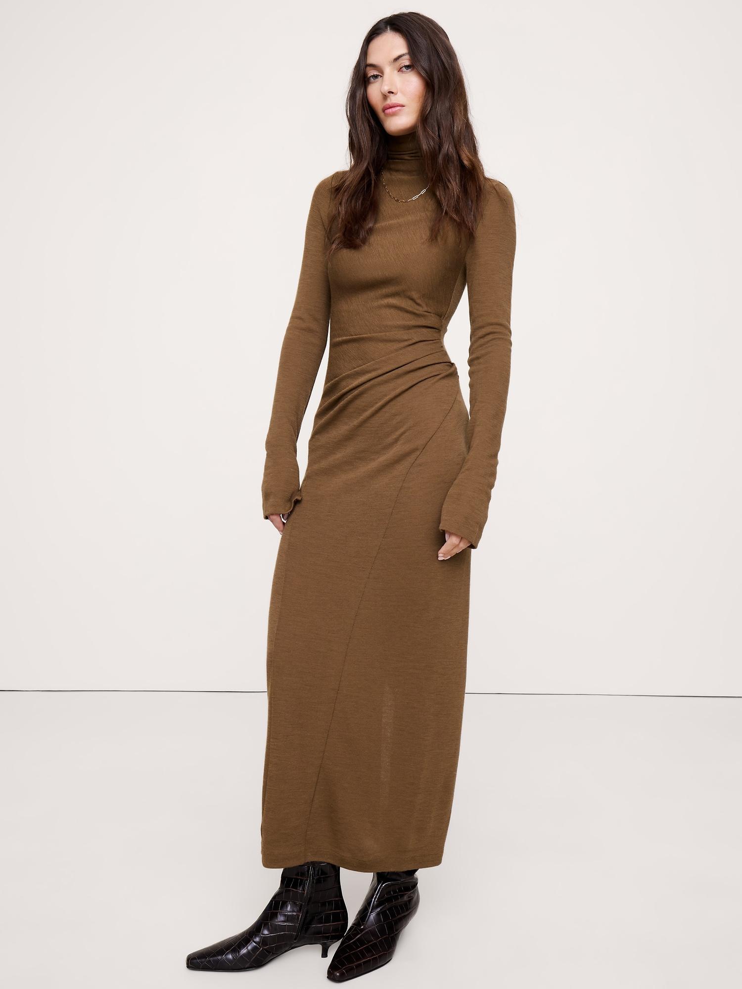 wool-blend jersey ruched maxi dress