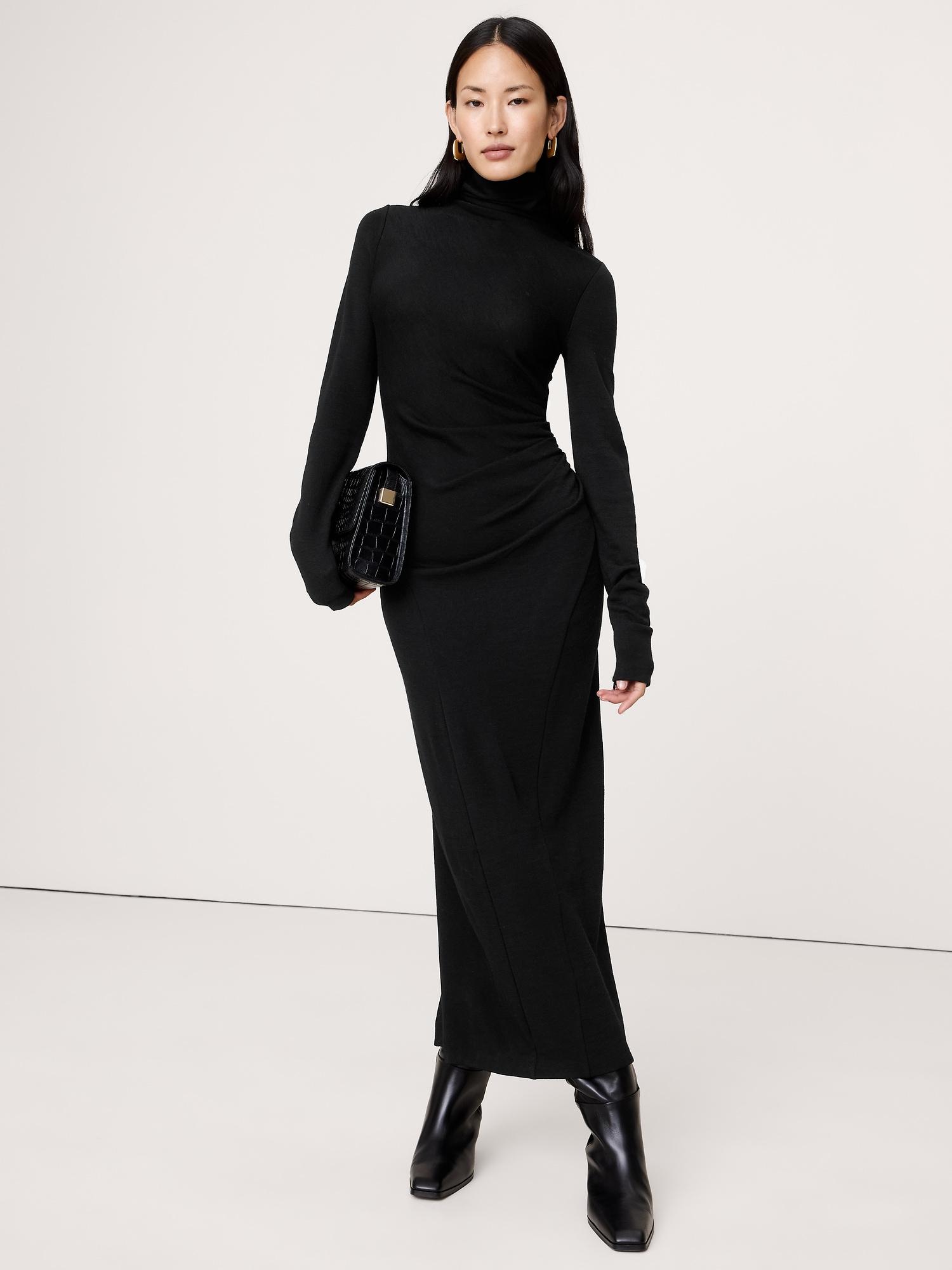 wool-blend jersey ruched maxi dress