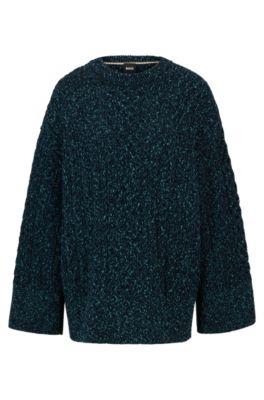 wool-blend sweater with cable-knit structure- dark blue women's sweaters