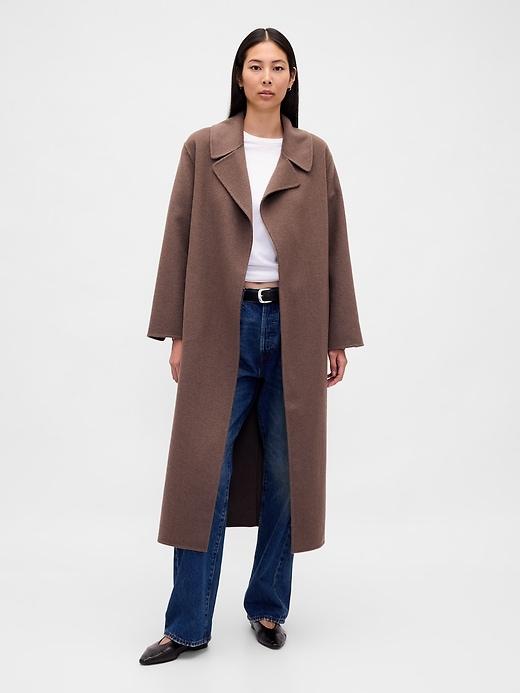 wool-blend wrap coat