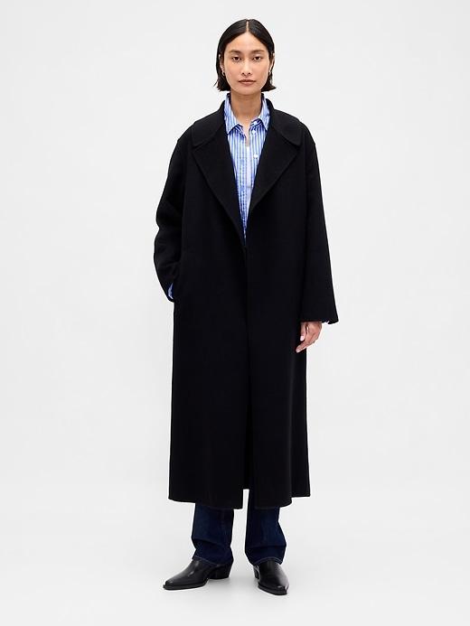 wool-blend wrap coat