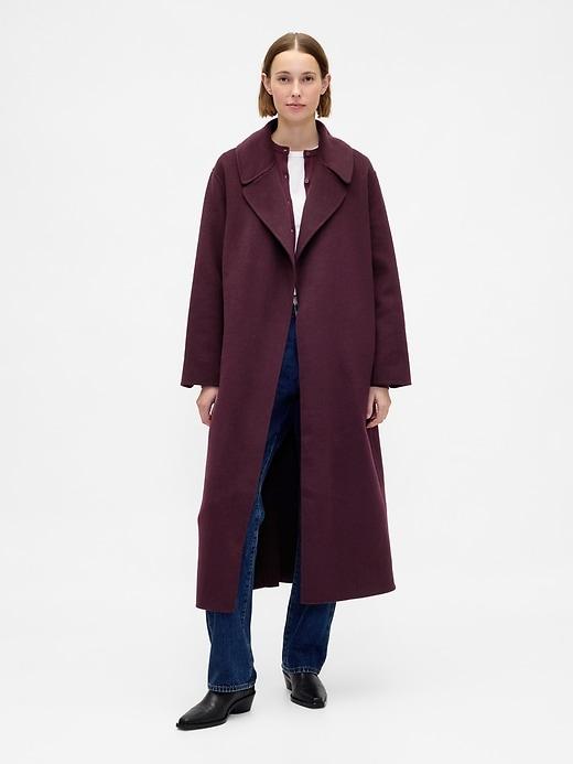 wool-blend wrap coat