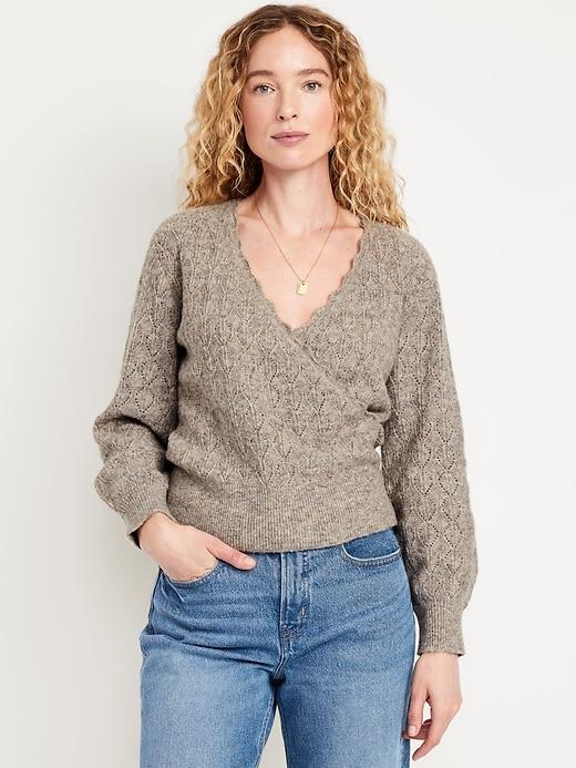 wool-blend wrap-front sweater