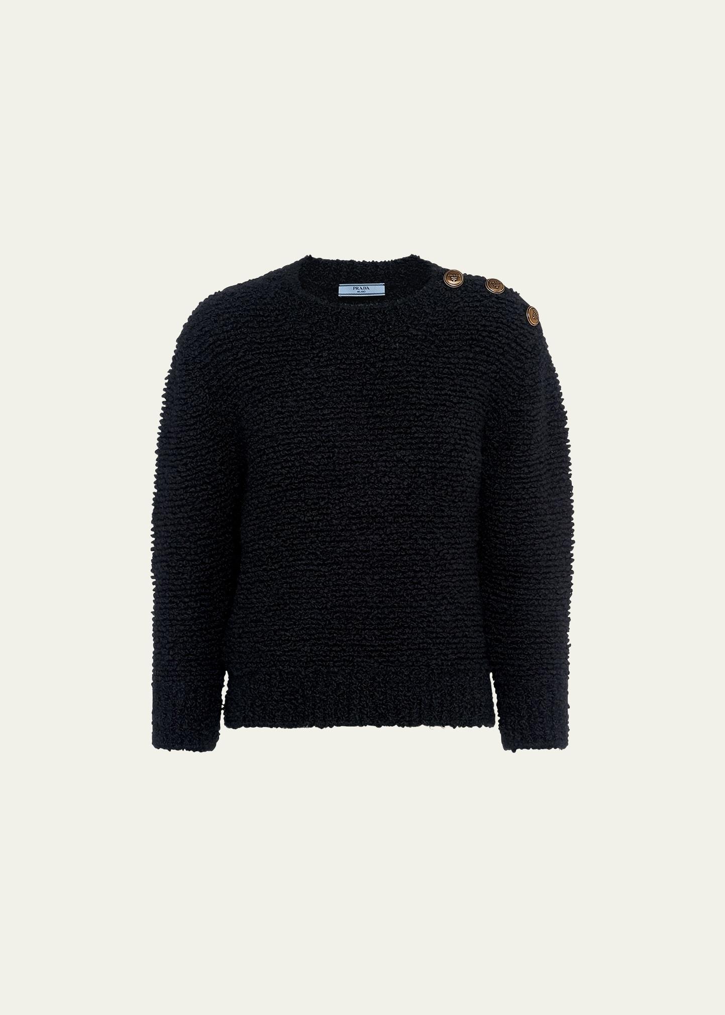 wool boucle knit sweater with shoulder buttons