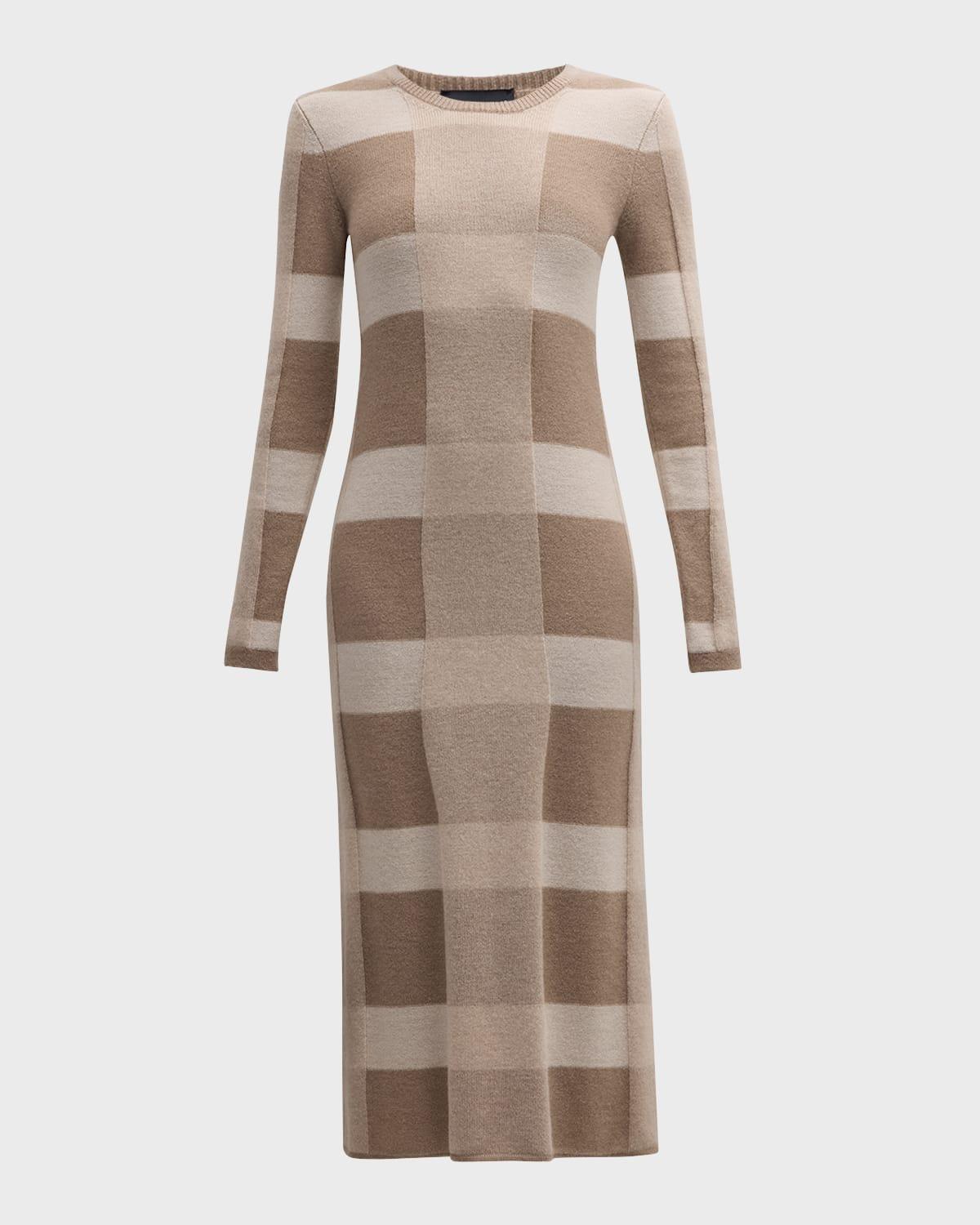 wool-cashmere check midi sweater dress