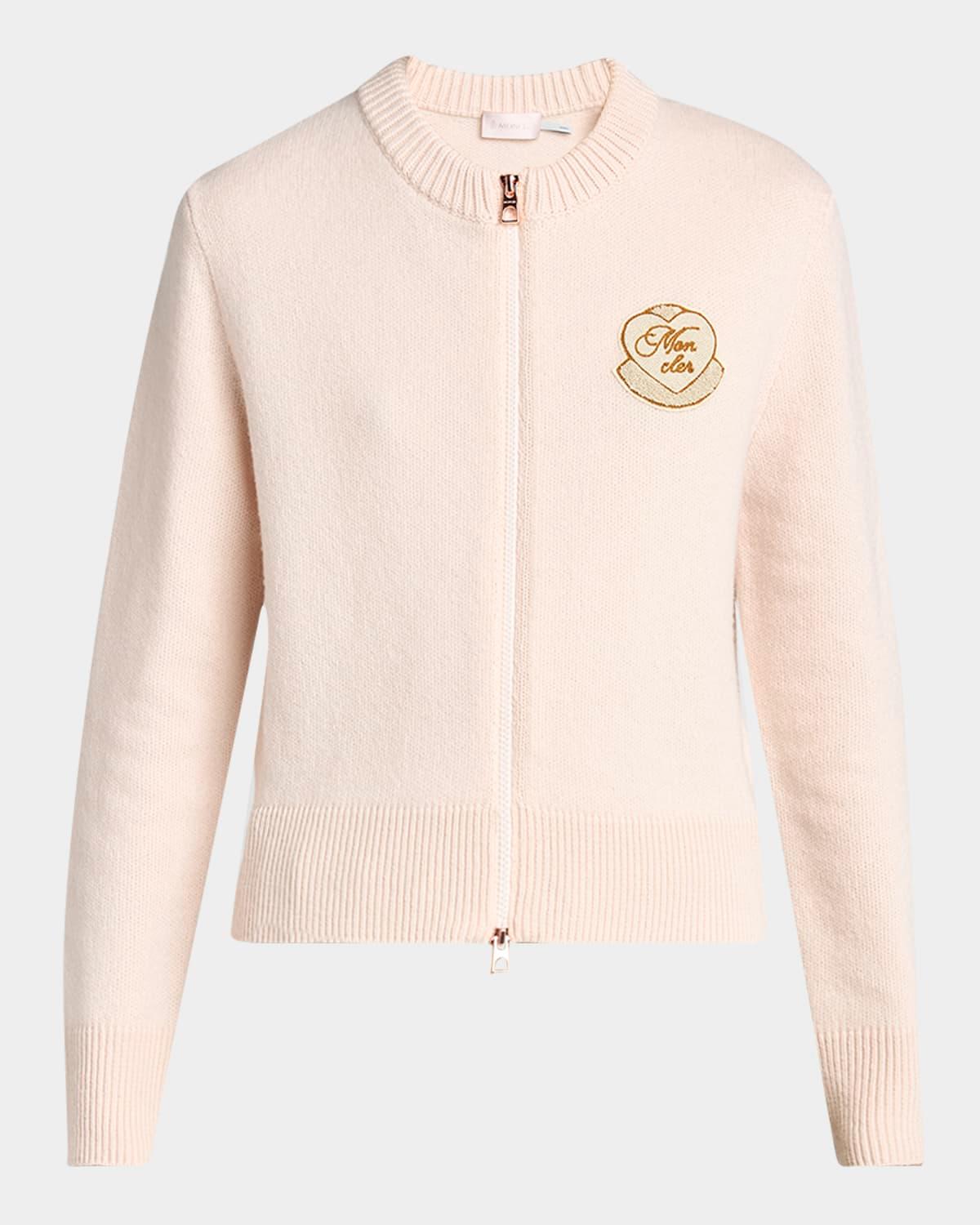 wool-cashmere heart patch cardigan