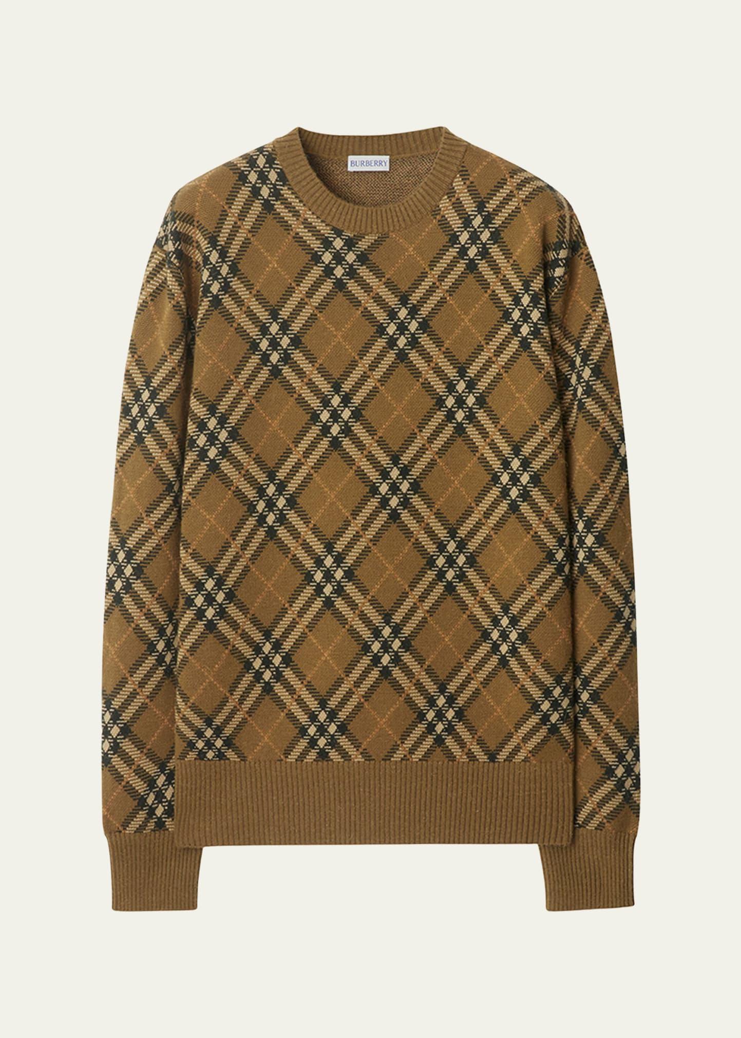 wool check crewneck sweater