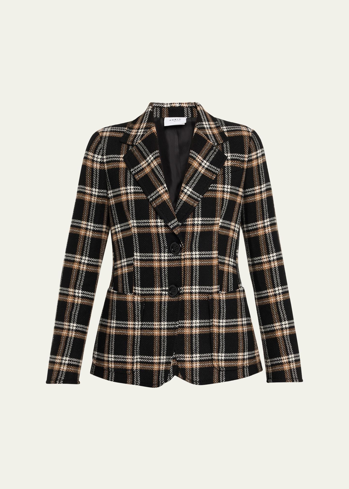 wool check single-breasted jacket