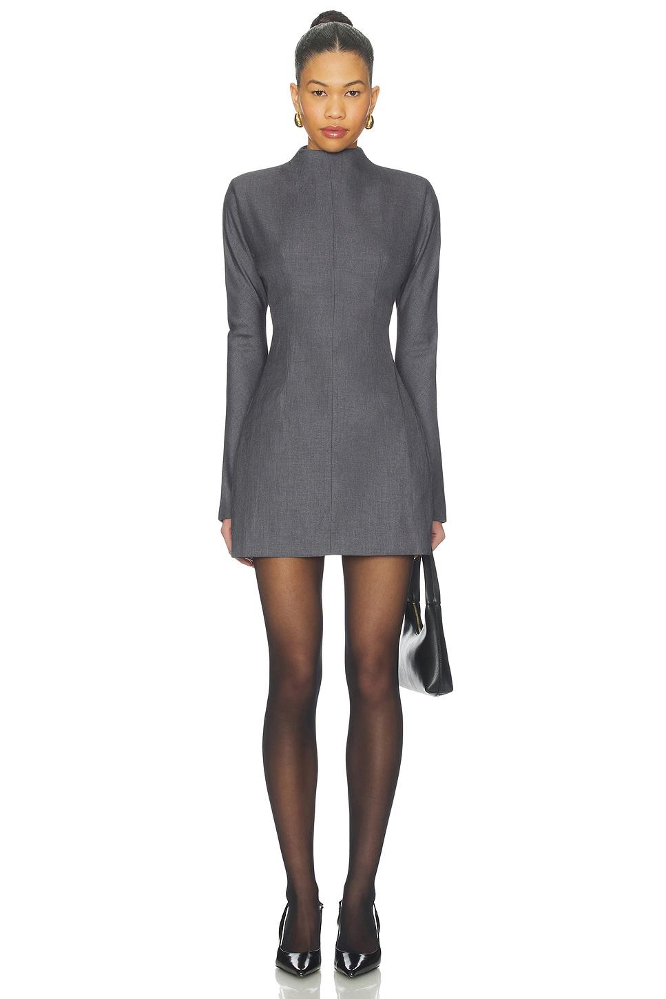 wool contoured turtleneck long sleeve mini dress