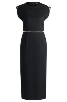 wool dress with contrast-fabric stripes- black women's business dresses