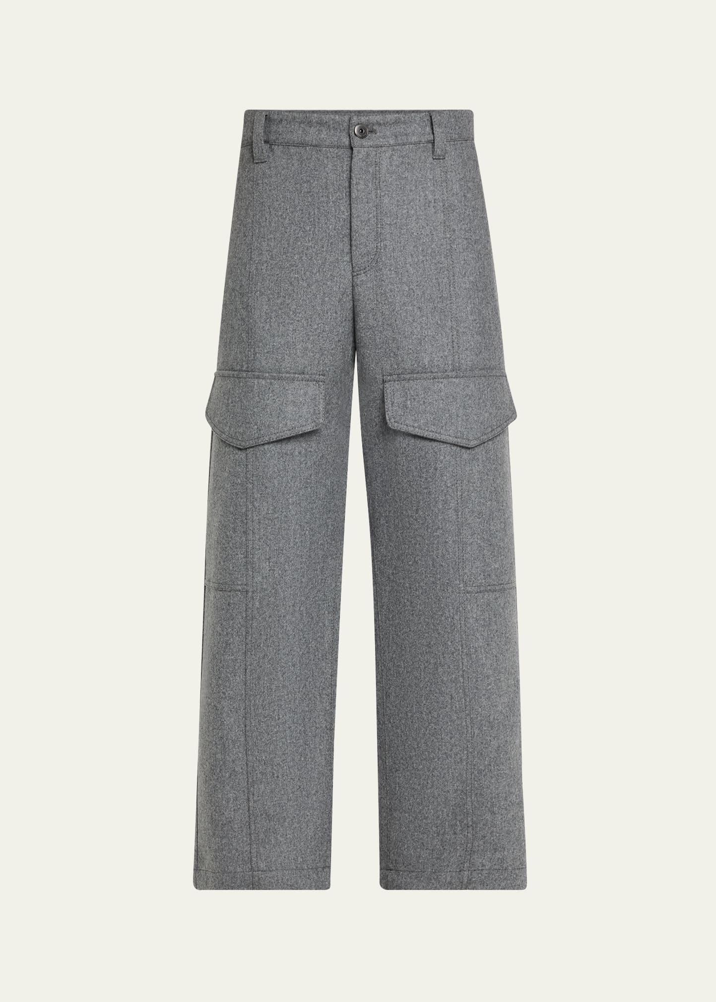 wool flannel wide-leg ankle cargo pants