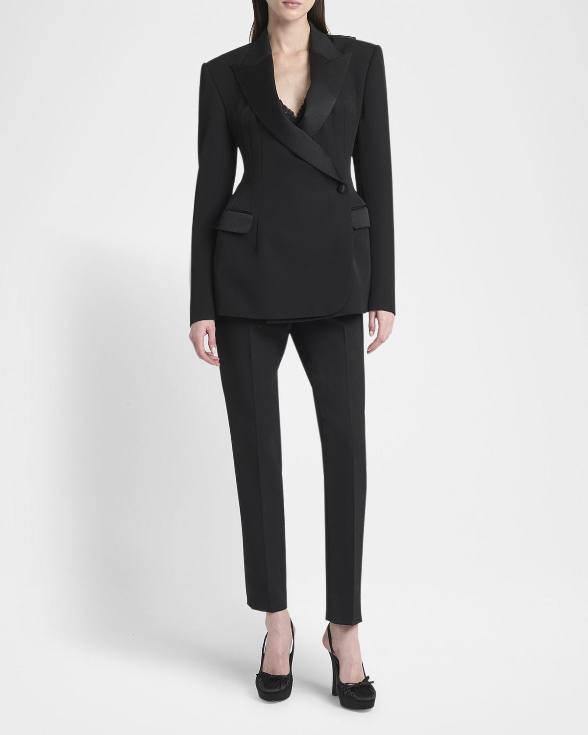 wool gabardine straight-leg ankle tuxedo pants