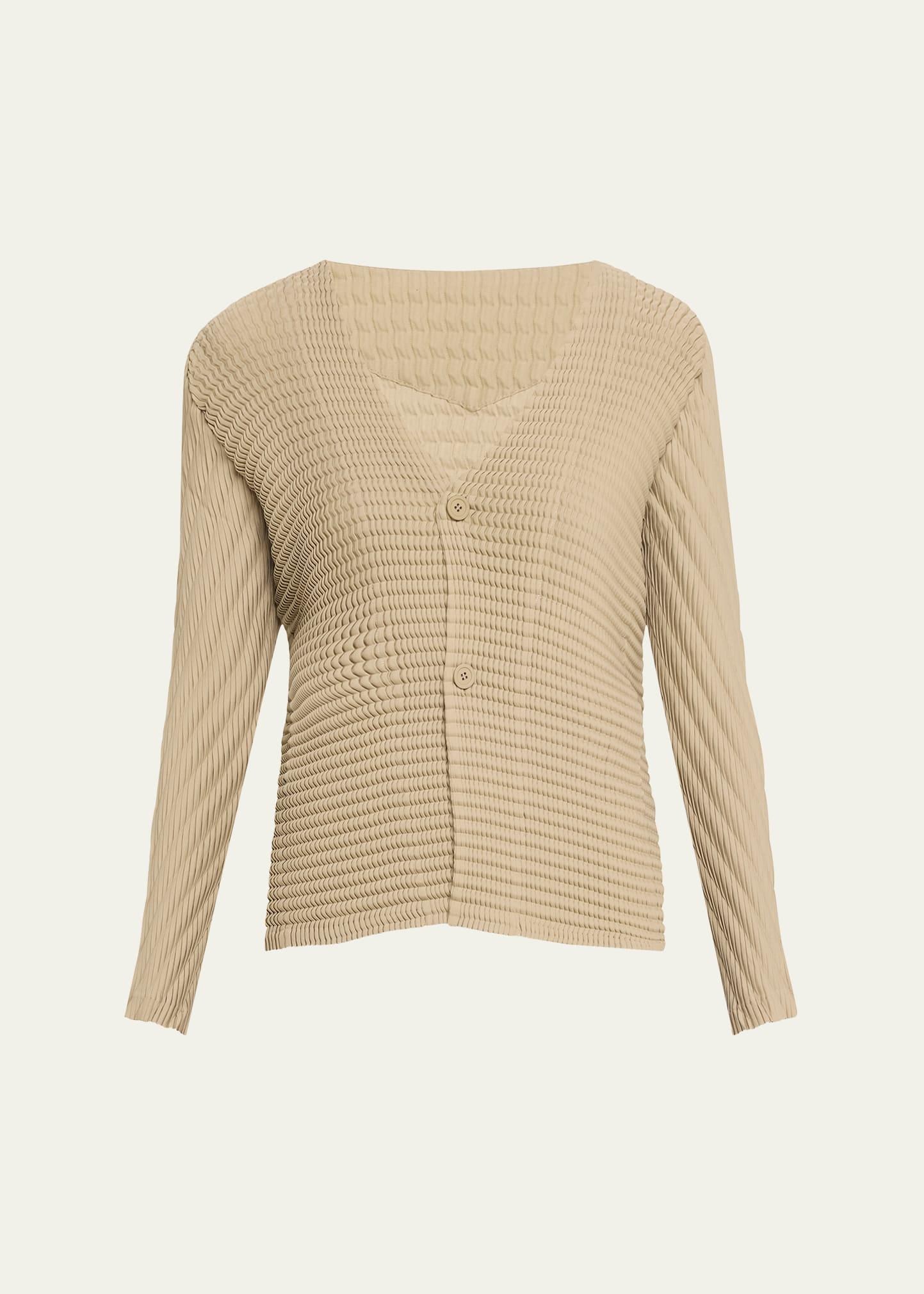 wool like pleats v-neck cardigan