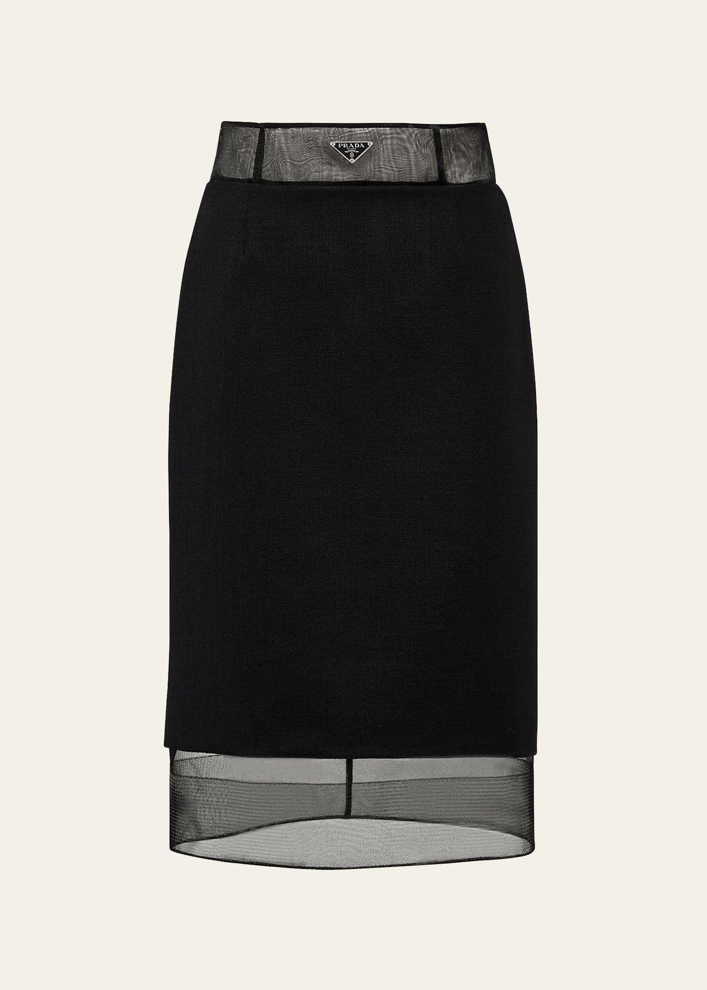 wool pencil midi skirt with crinoline