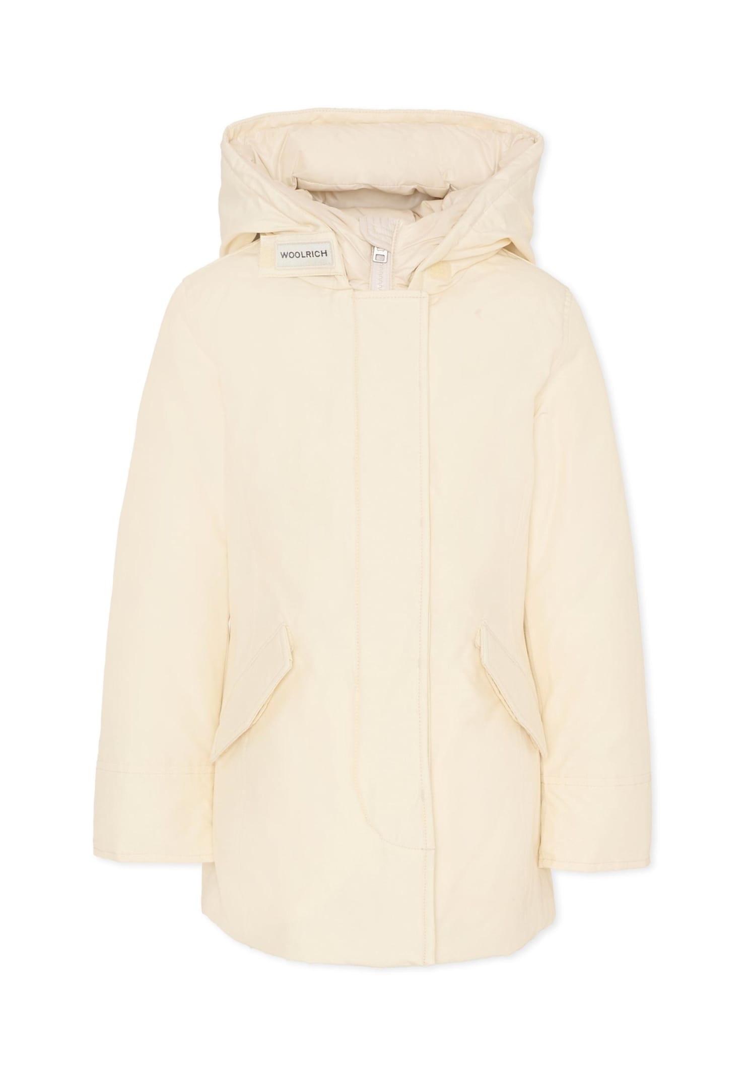 woolrich white arctic parka for girl with logo