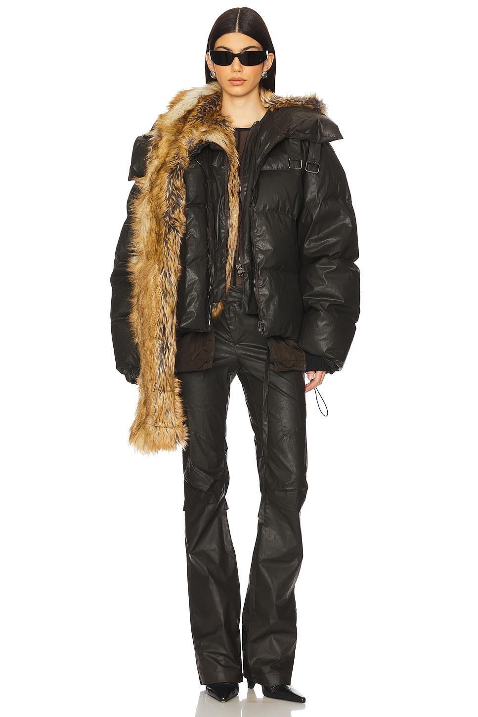 woven deconstructed double zip puffer jacket