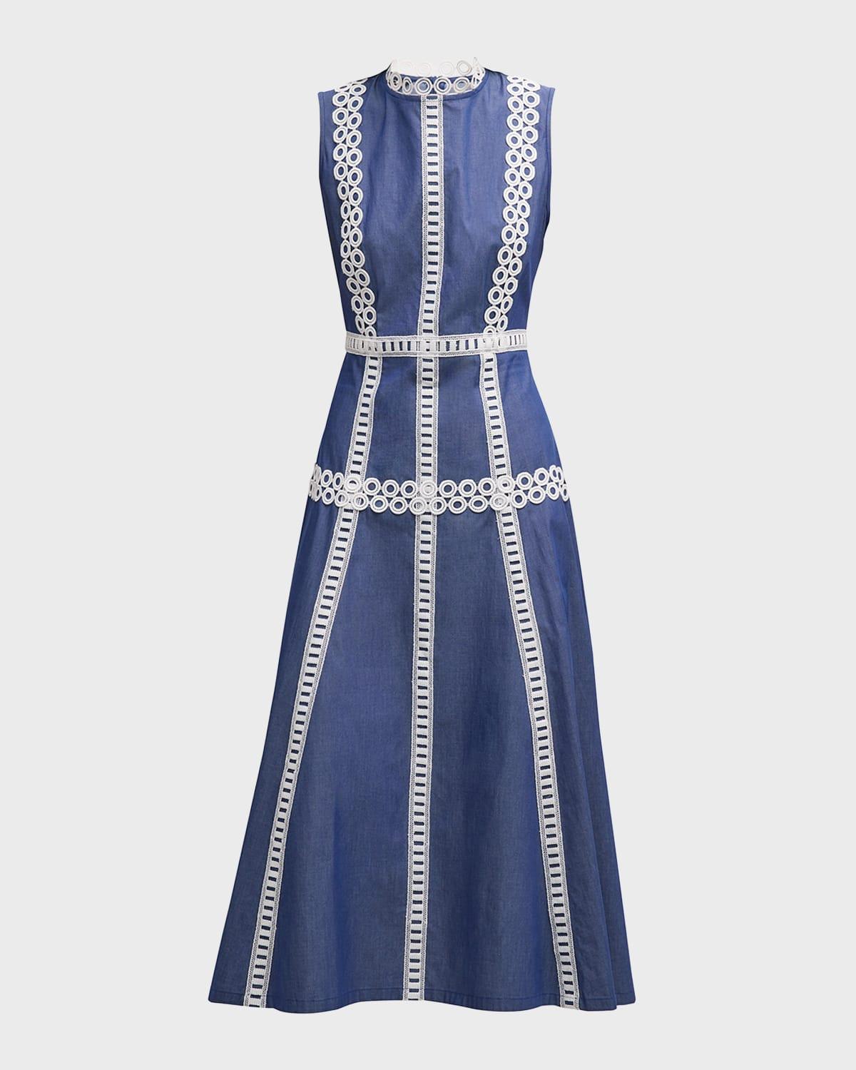 woven eyelet-trim cotton maxi fit & flare dress - modern fit