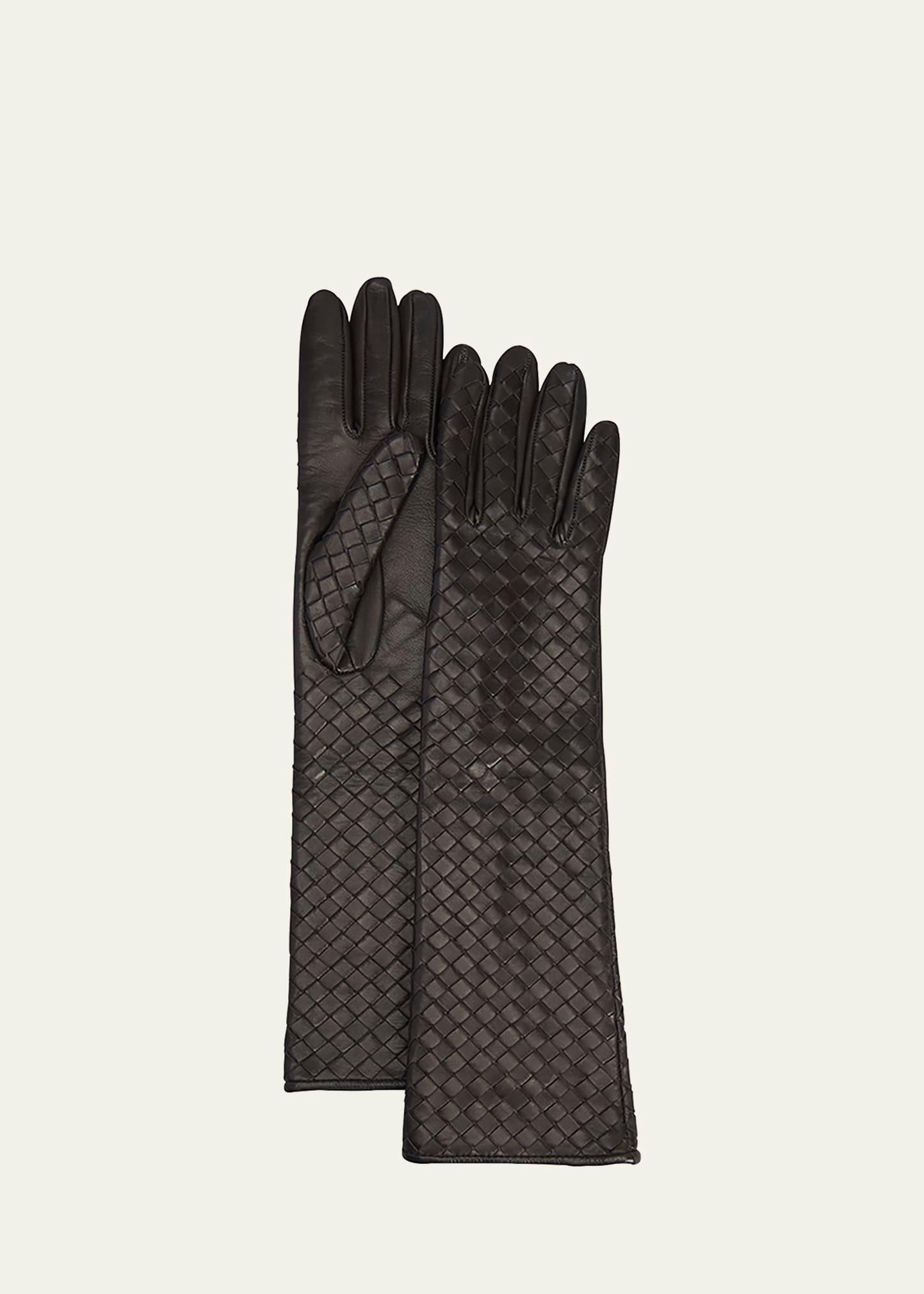 woven leather & silk gloves