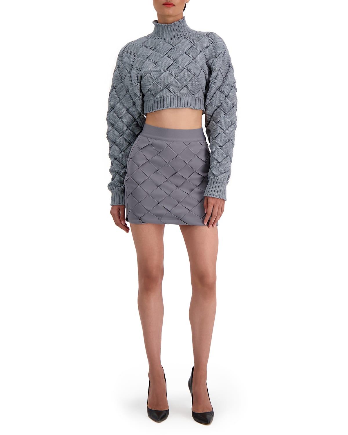 woven long-sleeve crop top