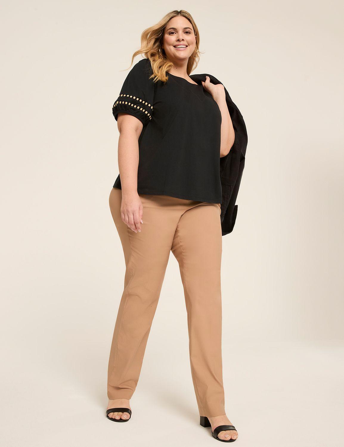 woven puff-sleeve boatneck top