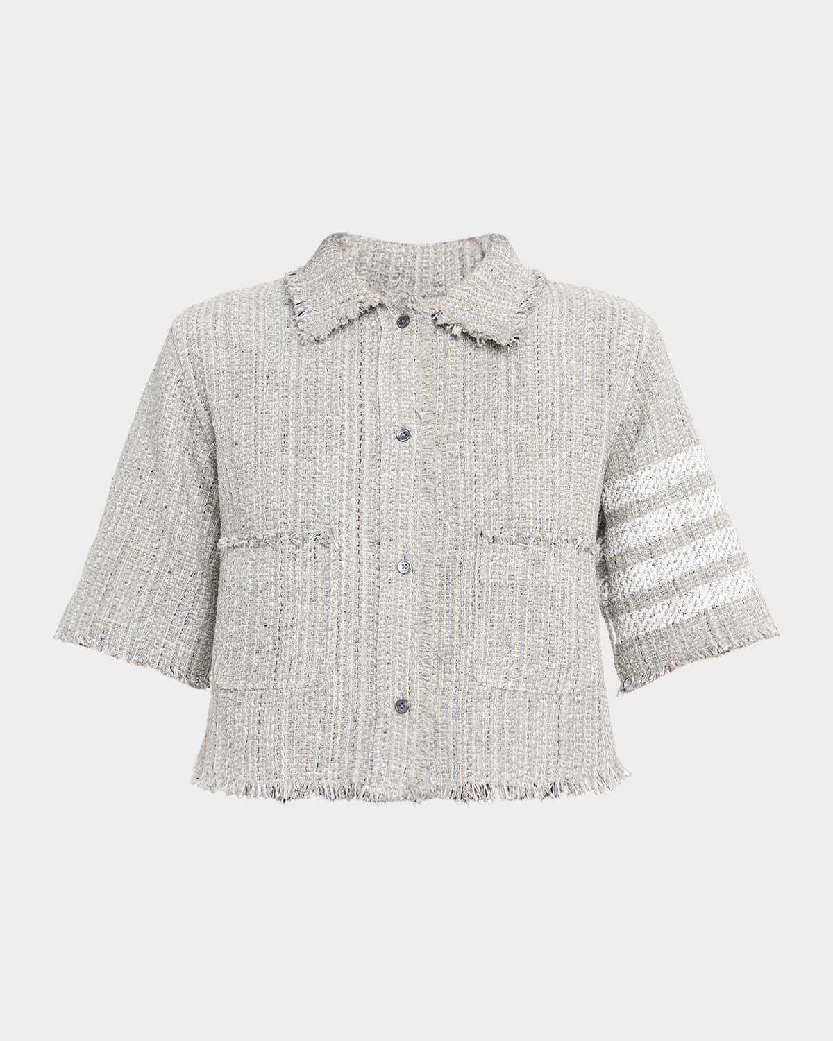 woven tweed cropped shirt jacket
