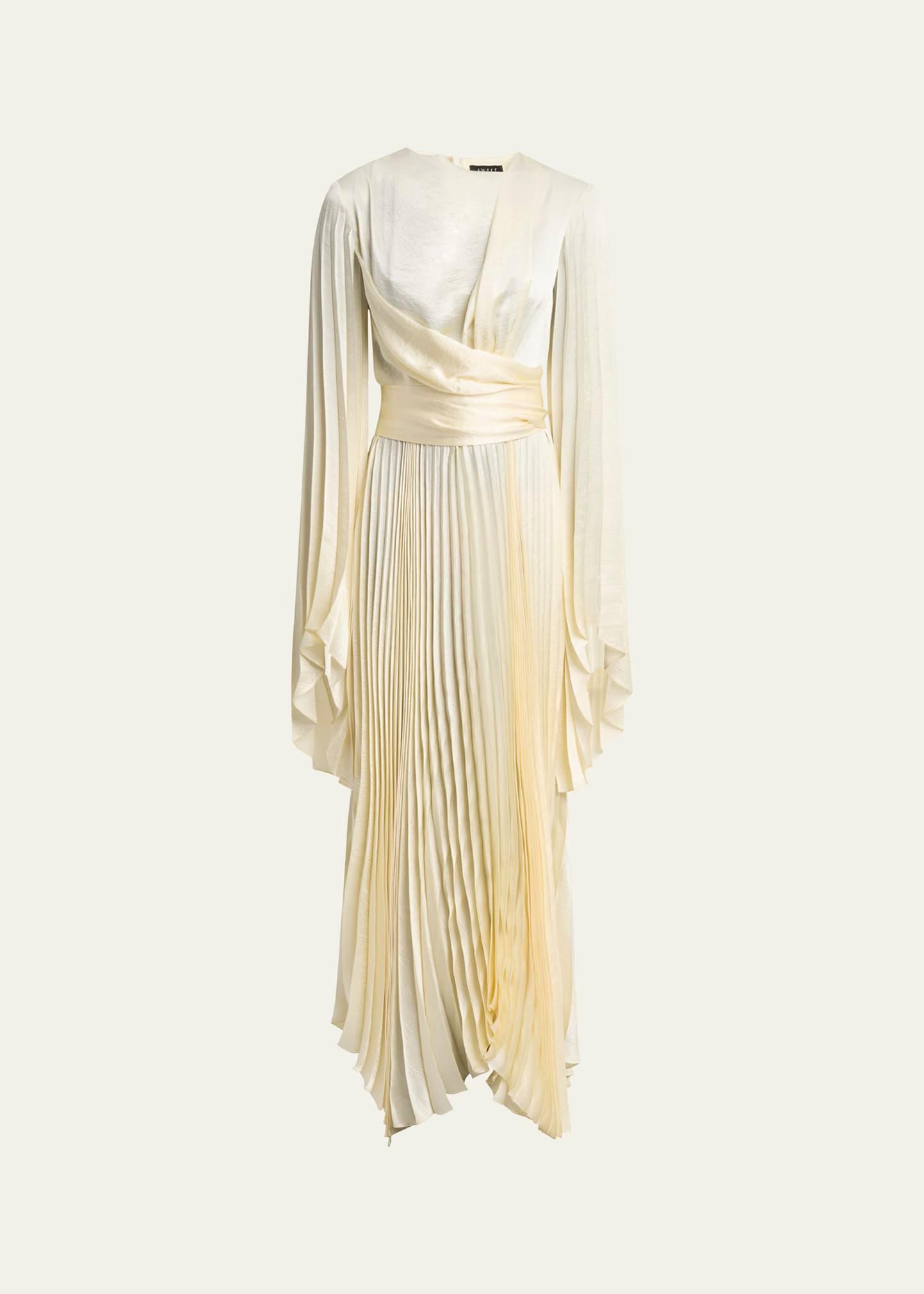 wrap-around pleated satin dress