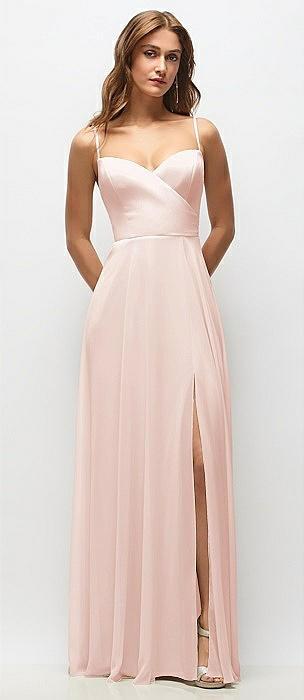 wrap bodice chiffon maxi dress with adjustable spaghetti straps