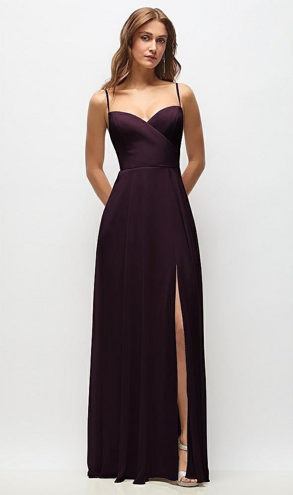 wrap bodice chiffon maxi dress with adjustable spaghetti straps