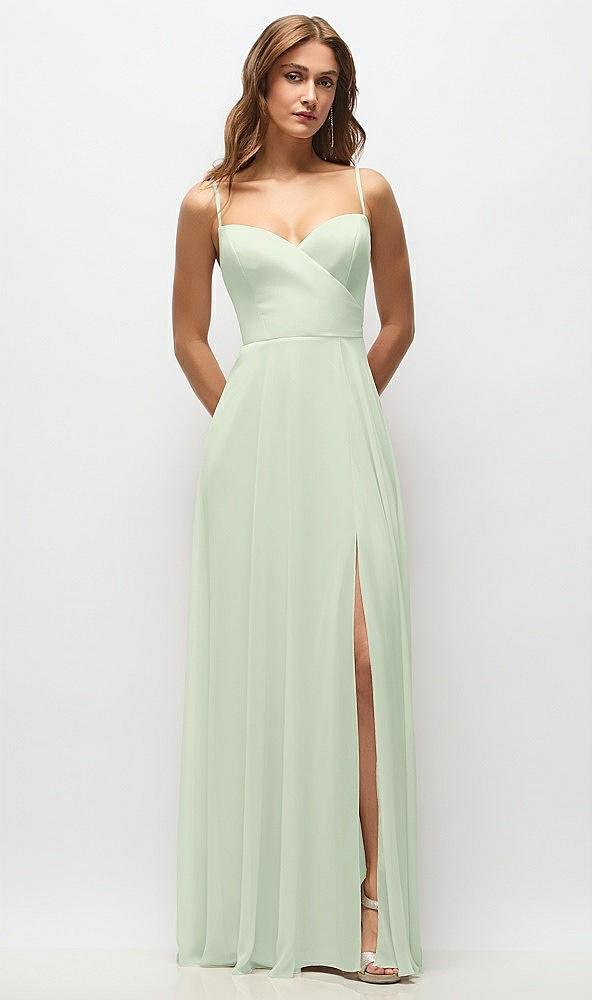 wrap bodice chiffon maxi dress with adjustable spaghetti straps