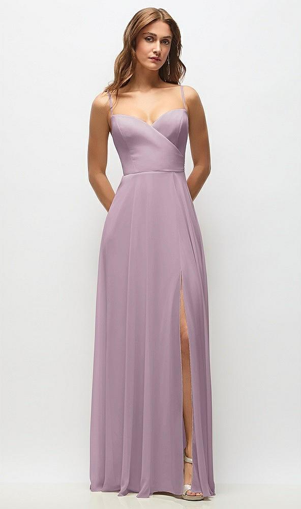 wrap bodice chiffon maxi dress with adjustable spaghetti straps