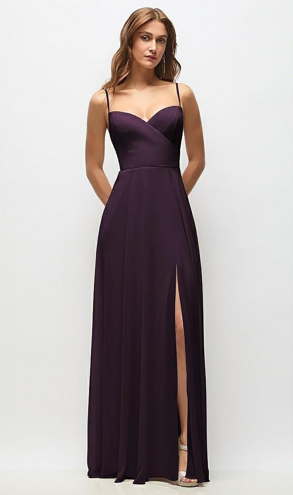 wrap bodice chiffon maxi dress with adjustable spaghetti straps