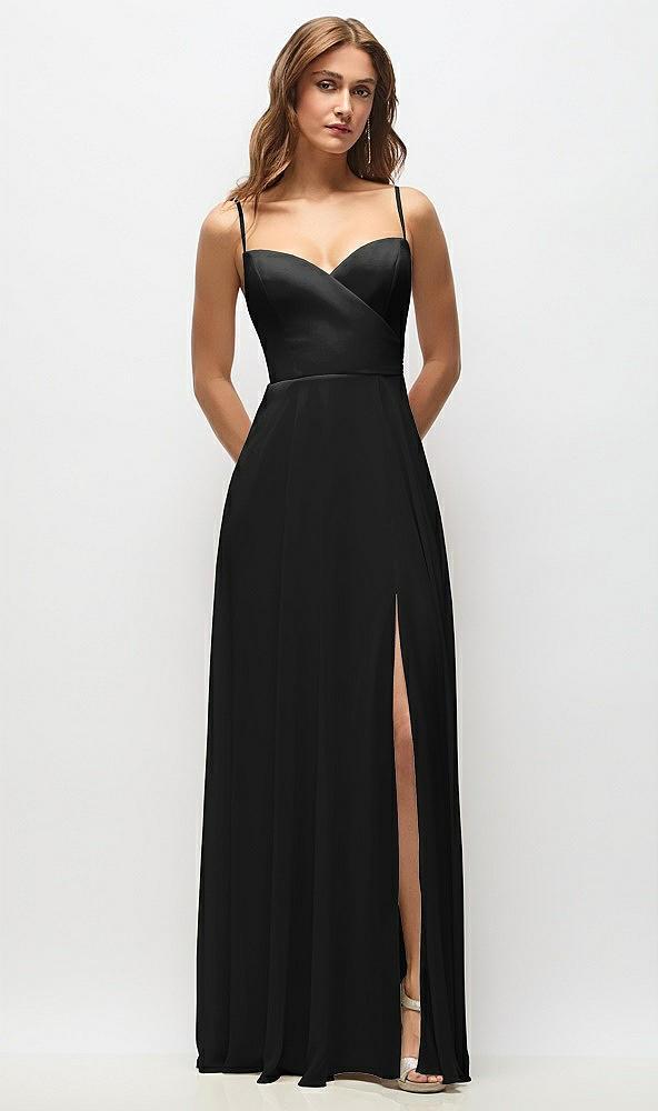 wrap bodice chiffon maxi dress with adjustable spaghetti straps