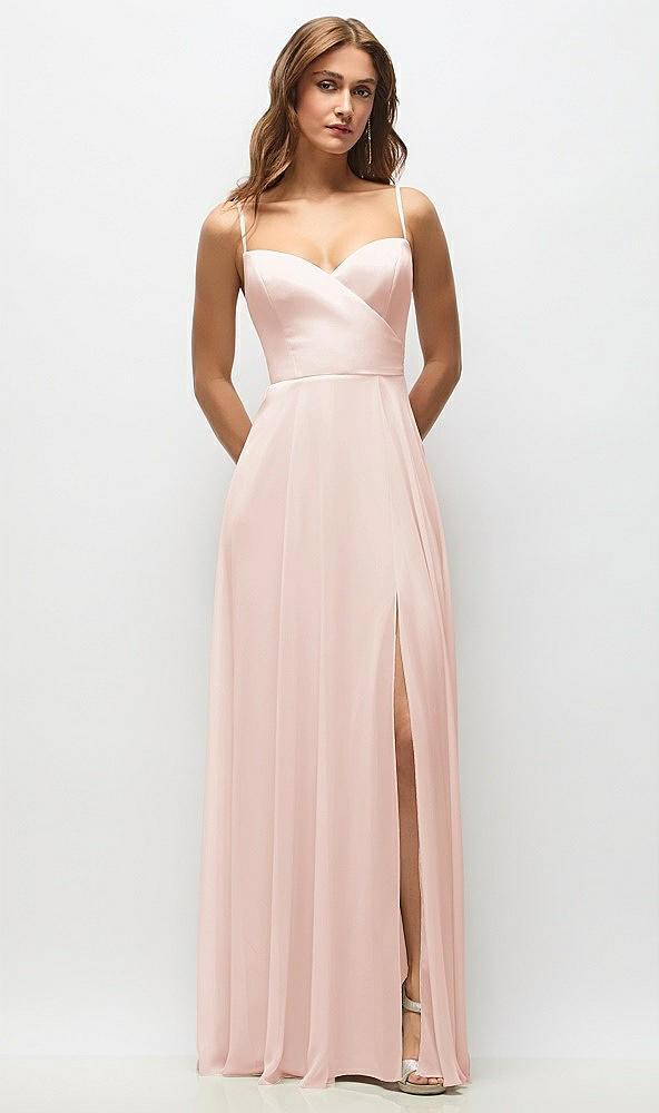 wrap bodice chiffon maxi dress with adjustable spaghetti straps