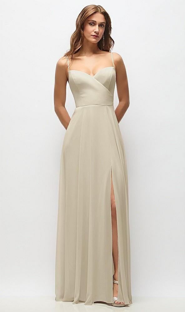 wrap bodice chiffon maxi dress with adjustable spaghetti straps