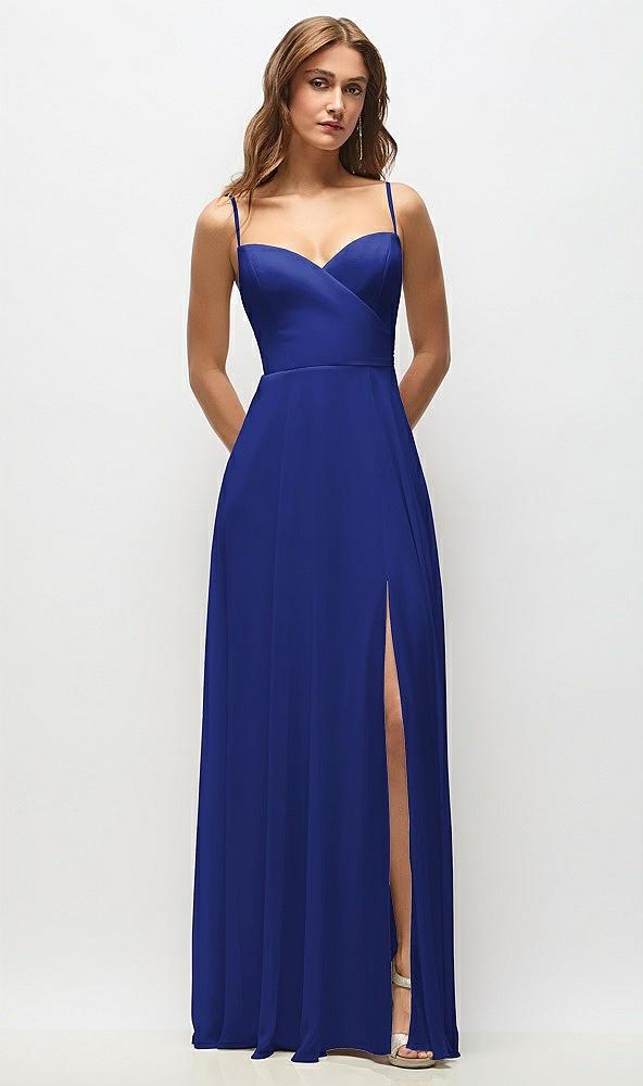 wrap bodice chiffon maxi dress with adjustable spaghetti straps
