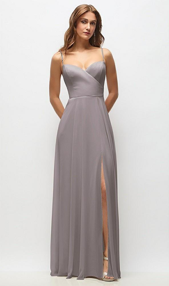 wrap bodice chiffon maxi dress with adjustable spaghetti straps