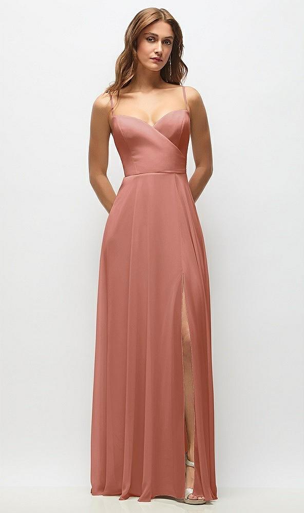 wrap bodice chiffon maxi dress with adjustable spaghetti straps