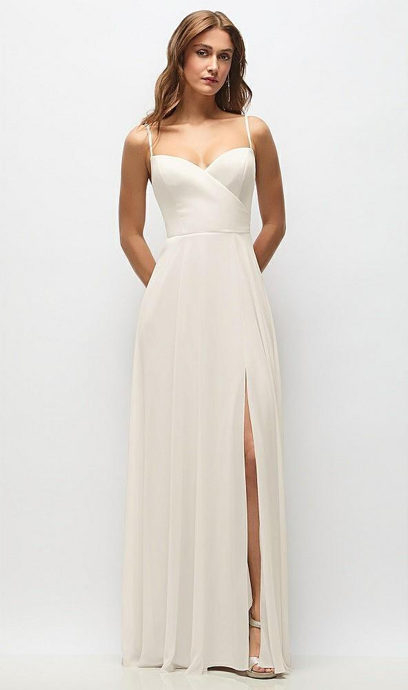 wrap bodice chiffon maxi dress with adjustable spaghetti straps