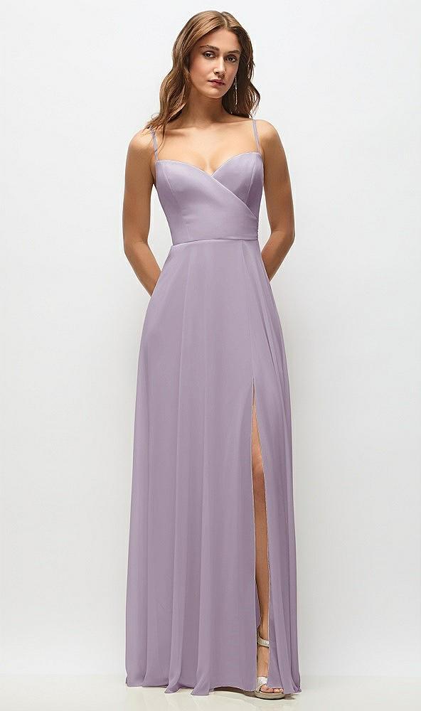 wrap bodice chiffon maxi dress with adjustable spaghetti straps