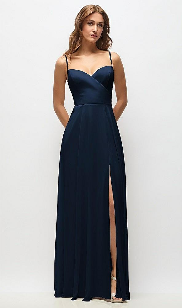 wrap bodice chiffon maxi dress with adjustable spaghetti straps
