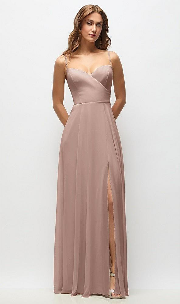 wrap bodice chiffon maxi dress with adjustable spaghetti straps
