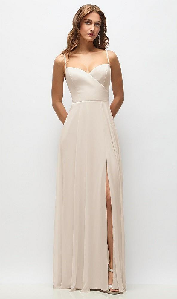 wrap bodice chiffon maxi dress with adjustable spaghetti straps