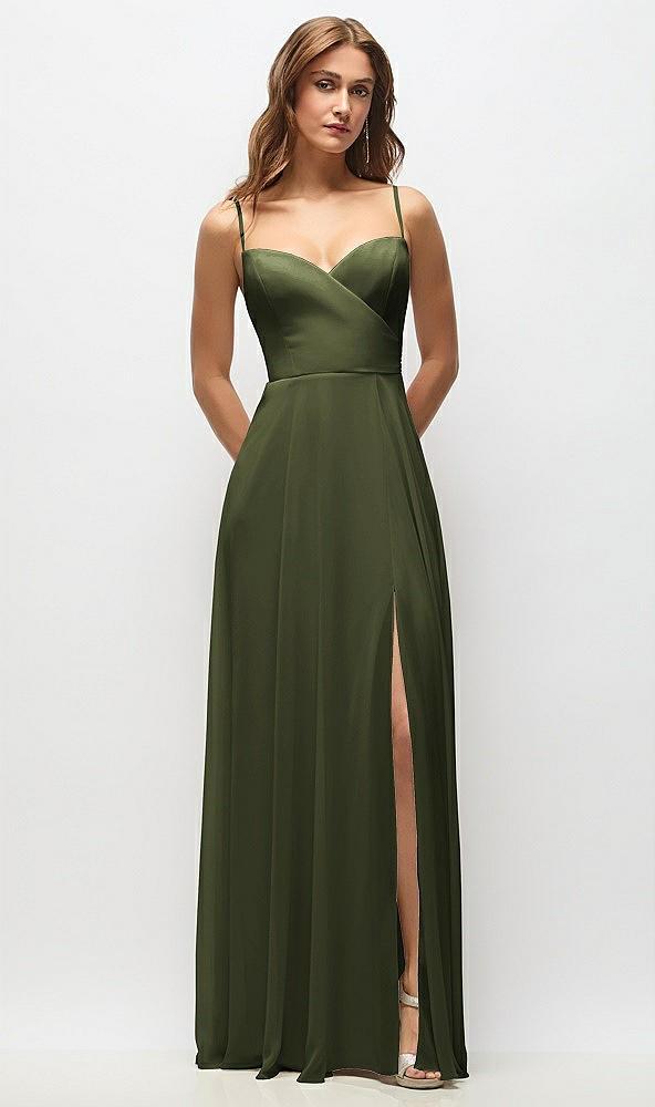 wrap bodice chiffon maxi dress with adjustable spaghetti straps