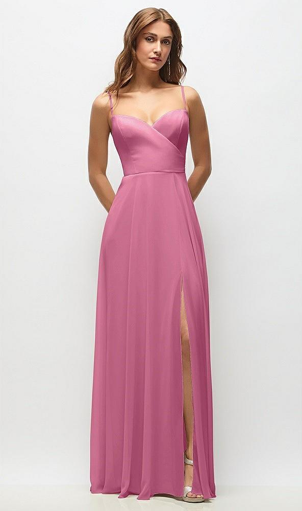 wrap bodice chiffon maxi dress with adjustable spaghetti straps