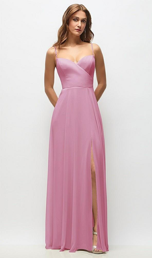wrap bodice chiffon maxi dress with adjustable spaghetti straps
