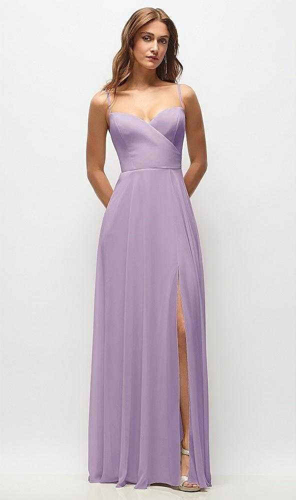 wrap bodice chiffon maxi dress with adjustable spaghetti straps